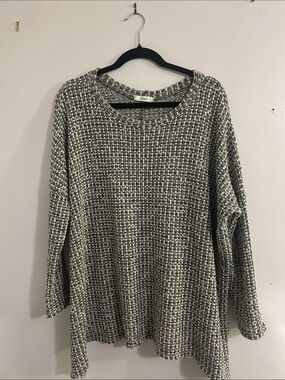Cherish Marled Scoop Neck Knit Sweater in Gray & Cream